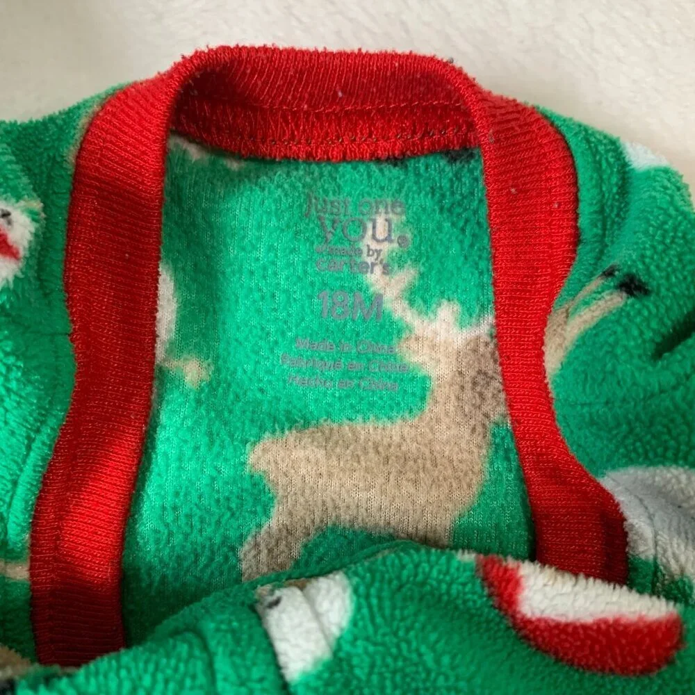 5/$25 Carter's‎ Kids Green Christmas Santa Fleece Footed Pajamas 18M